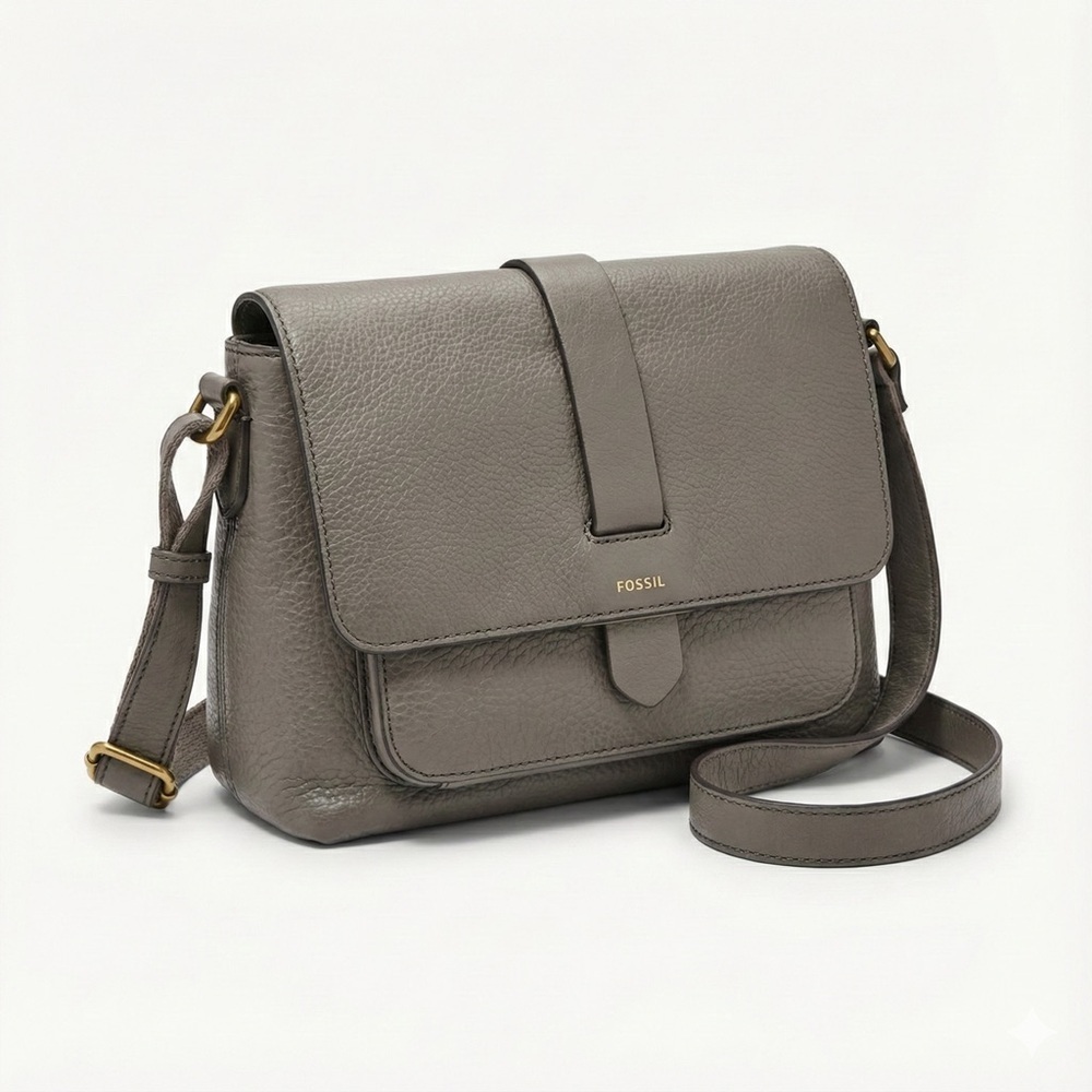 Fossil Taupe Leather Crossbody Bag